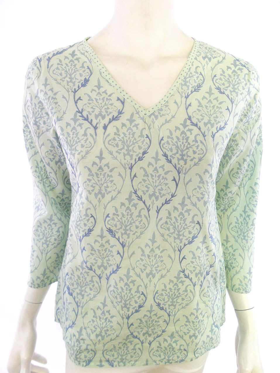 Mariko Rozmiar S Damask Paisley W serek Tunika Bluzka Długi rękaw Materiał Bawełna 100%