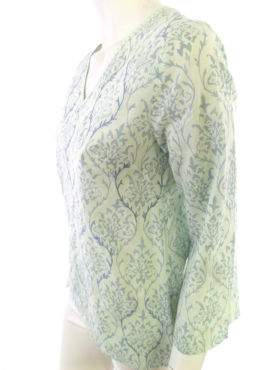 Mariko Rozmiar S Damask Paisley W serek Tunika Bluzka Długi rękaw Materiał Bawełna 100%