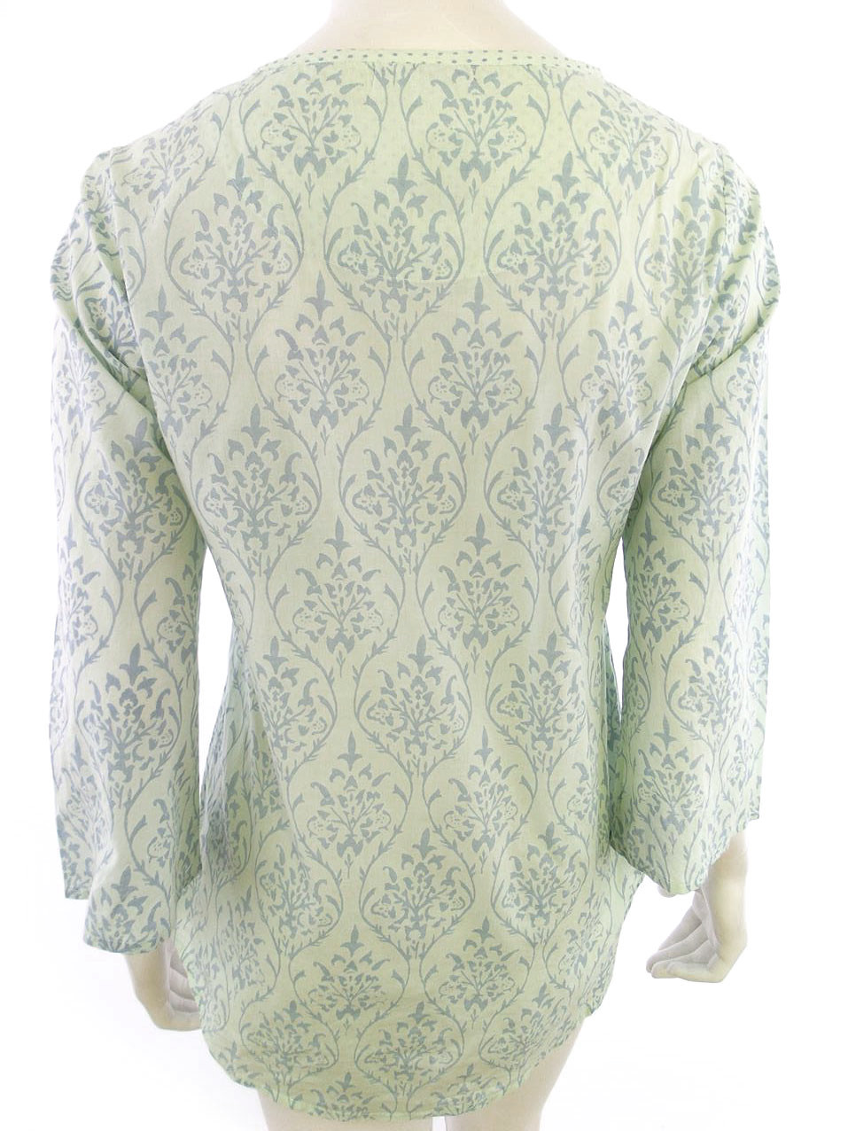 Mariko Rozmiar S Damask Paisley W serek Tunika Bluzka Długi rękaw Materiał Bawełna 100%