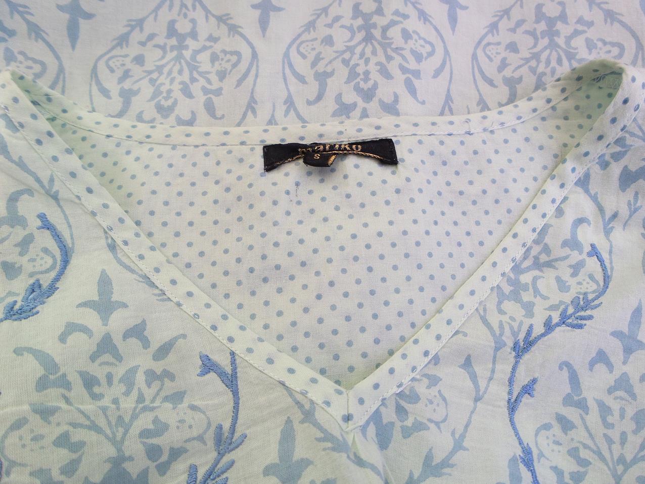 Mariko Rozmiar S Damask Paisley W serek Tunika Bluzka Długi rękaw Materiał Bawełna 100%