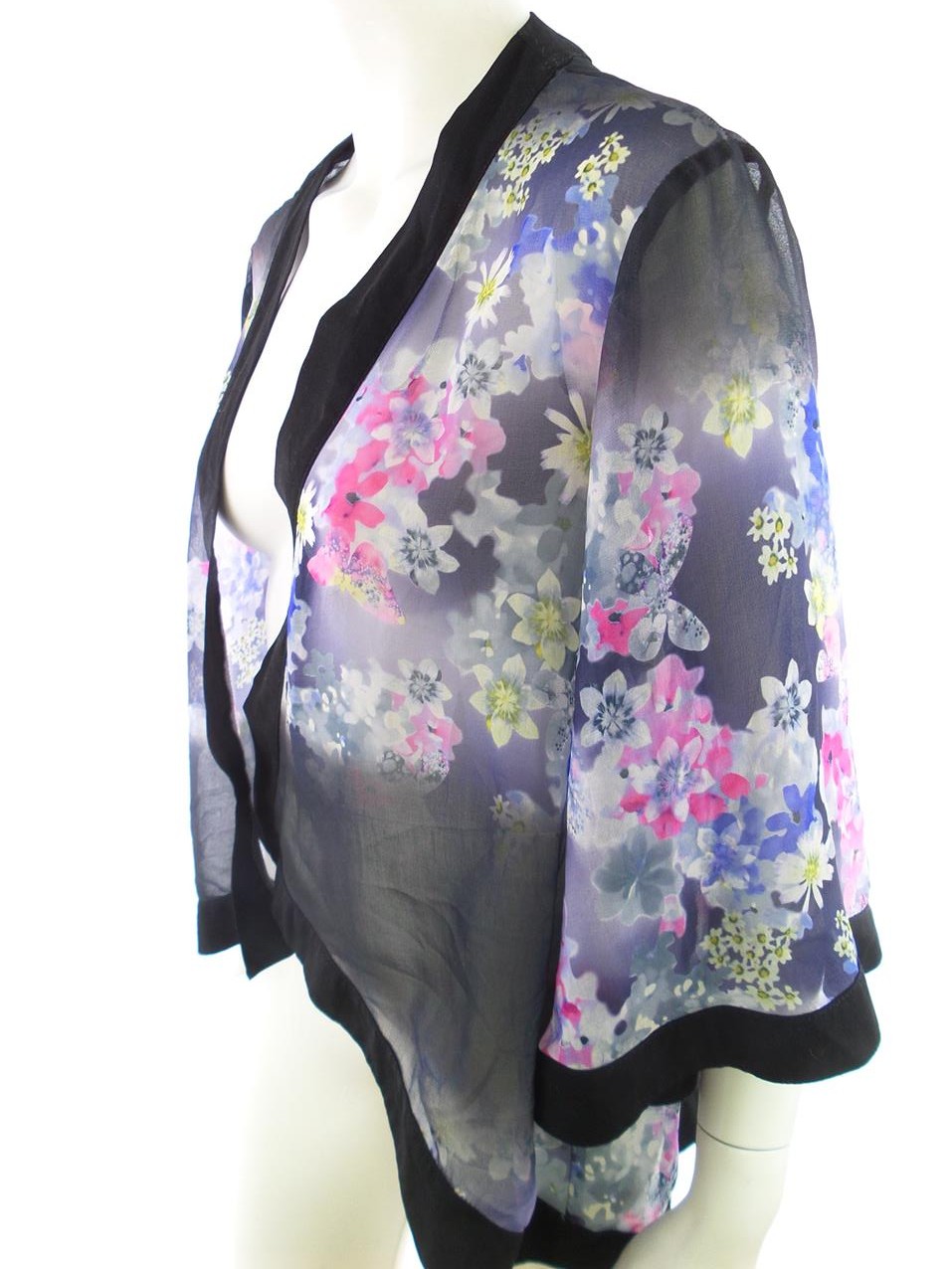 River island Rozmiar 14 (42) Kolor Szary W serek Długi Otwarty Kardigan Rękaw 3/4 Cienka dzianina