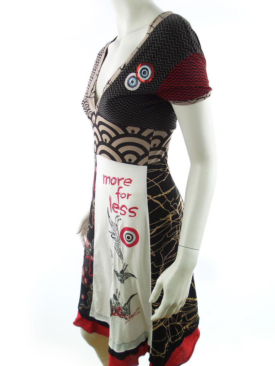 DESIGUAL Rozmiar S Kolor Czarny W serek Sukienka A-Line Krótki rękaw Do Kolan Materiał Bawełna DESIGUAL Rozmiar S Kolor Czarny W serek Sukienka A-Line Krótki rękaw Do Kolan Materiał Bawełna