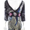 DESIGUAL Rozmiar XS Kolor Czarny Paisley W serek Sukienka Mini Rękaw 3/4 Krótka