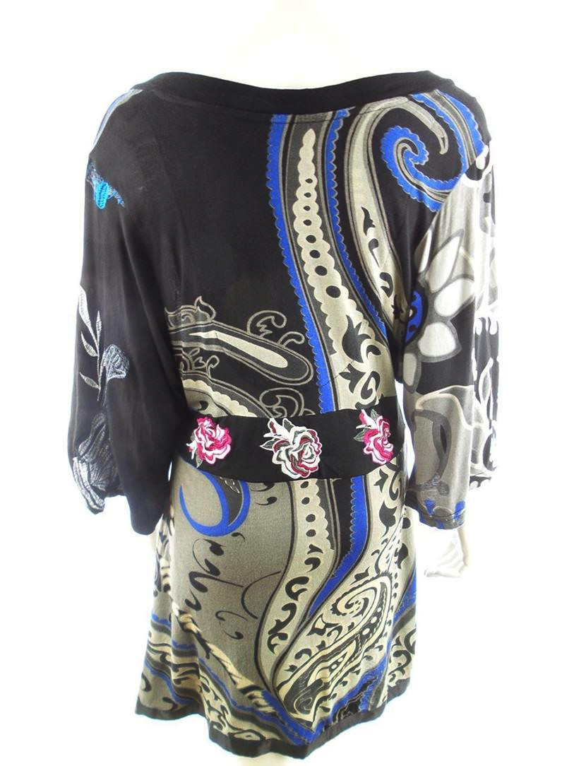 DESIGUAL Rozmiar XS Kolor Czarny Paisley W serek Sukienka Mini Rękaw 3/4 Krótka
