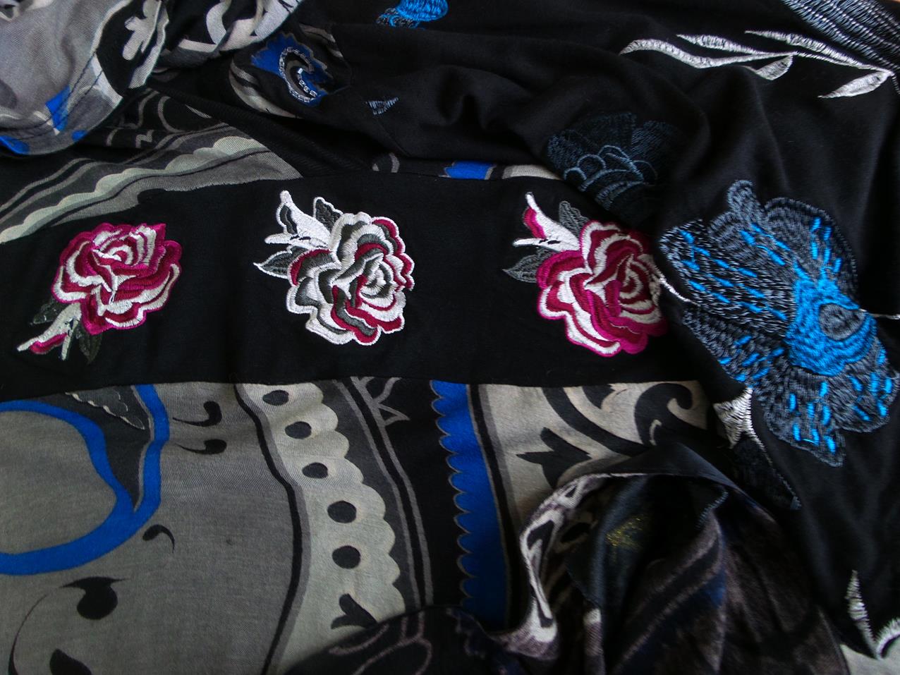 DESIGUAL Rozmiar XS Kolor Czarny Paisley W serek Sukienka Mini Rękaw 3/4 Krótka