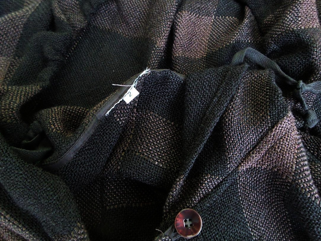Vintage Rozmiar 2 Kolor Brązowy Krata Kołnierz Długi Zapinany Kardigan Płaszcz Rękaw 3/4 Materiał Wiskoza Vintage Rozmiar 2 Kolor Brązowy Krata Kołnierz Długi Zapinany Kardigan Płaszcz Rękaw 3/4 Materiał Wiskoza
