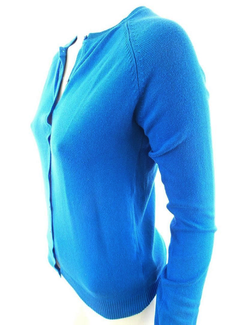 Zara Rozmiar M Kolor Niebieski Split Crew Neck Kardigan Zapinany Długi rękaw Materiał Bawełna Cienka dzianina