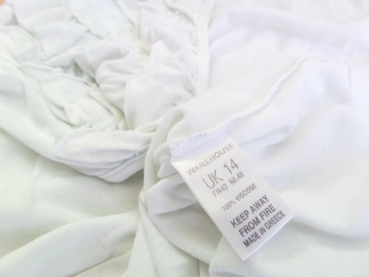 Warehouse Rozmiar 40 Kolor Biały Głęboki Serek Tunika Bluzka Krótki rękaw Materiał Wiskoza 100%