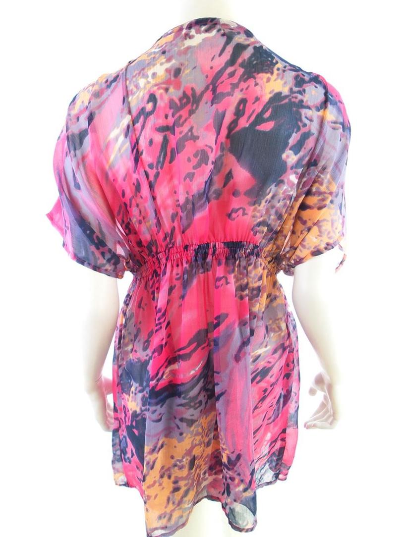 Vintage Rozmiar S Kolor Różowy Floral Abstrakt Głęboki Serek Tunika Bluzka Krótki rękaw Vintage Rozmiar S Kolor Różowy Floral Abstrakt Głęboki Serek Tunika Bluzka Krótki rękaw