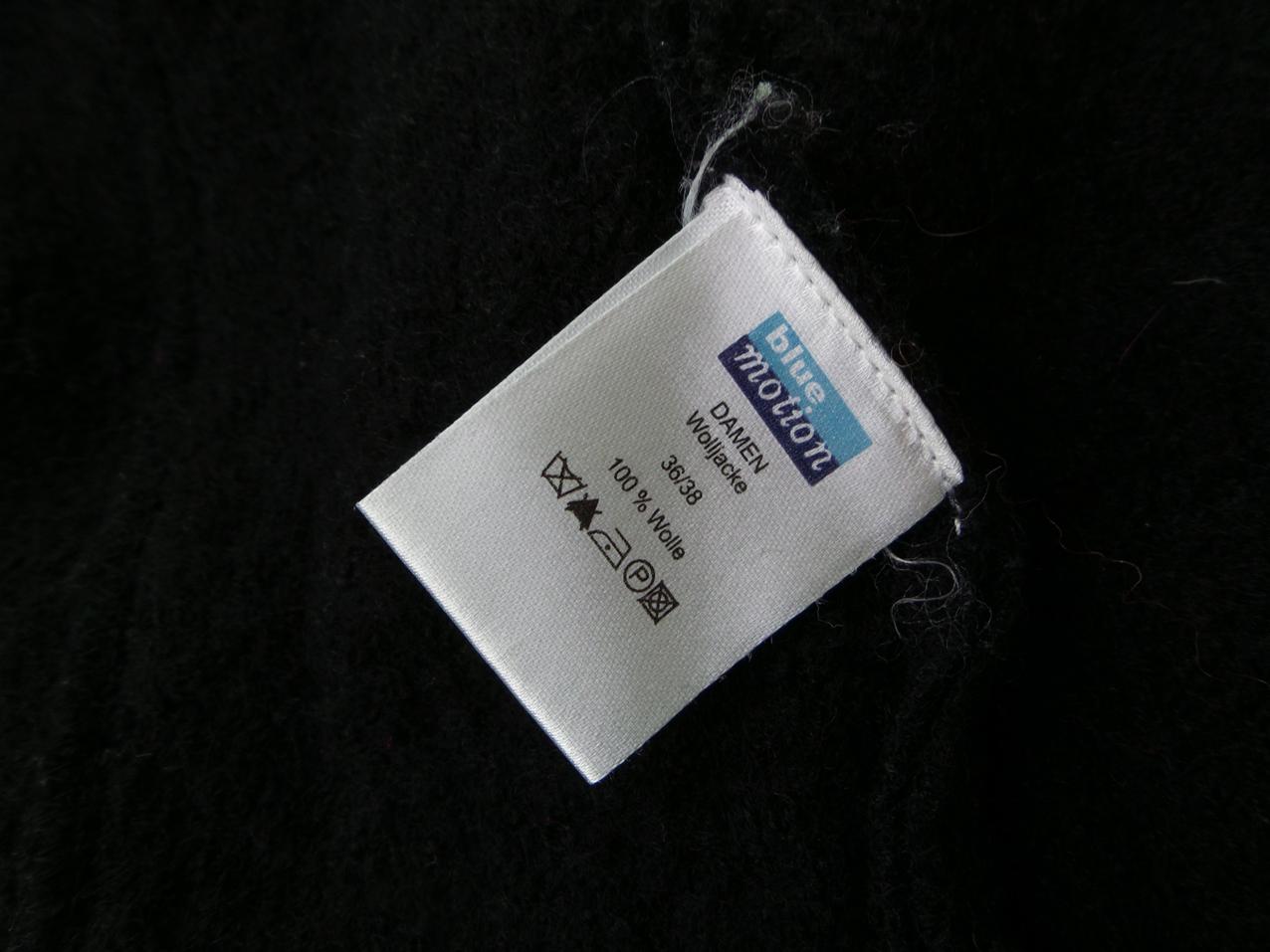 Blue Motion Rozmiar 36/38 Kolor Czarny Kołnierz Żakiet z zapięciem Długi rękaw Materiał Wełna 100%