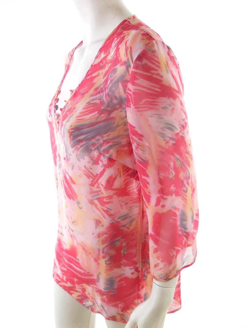 Vintage Rozmiar XL Kolor Różowy Floral Abstrakt Głęboki Serek Tunika Bluzka Rękaw 3/4 Vintage Rozmiar XL Kolor Różowy Floral Abstrakt Głęboki Serek Tunika Bluzka Rękaw 3/4