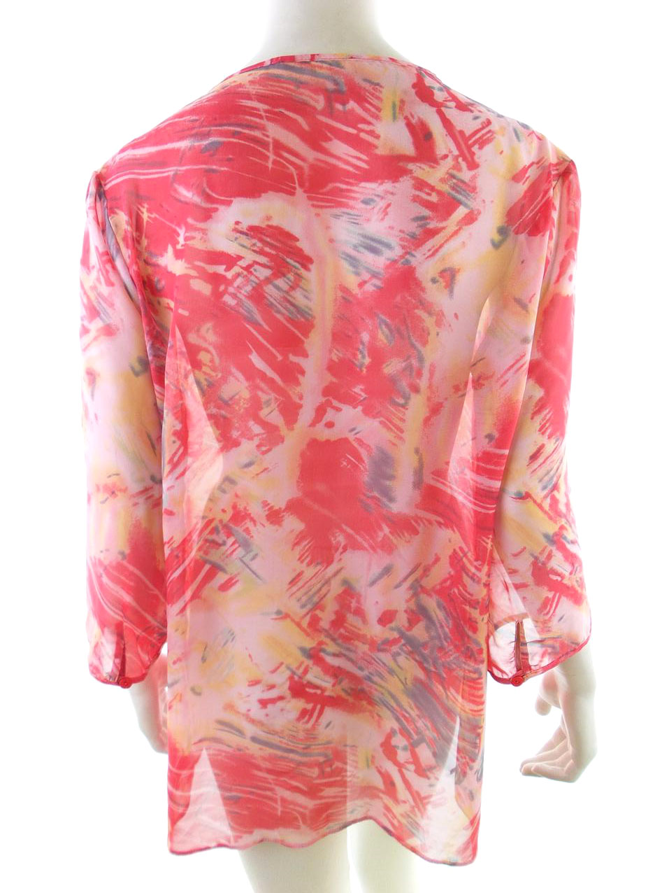 Vintage Rozmiar XL Kolor Różowy Floral Abstrakt Głęboki Serek Tunika Bluzka Rękaw 3/4 Vintage Rozmiar XL Kolor Różowy Floral Abstrakt Głęboki Serek Tunika Bluzka Rękaw 3/4