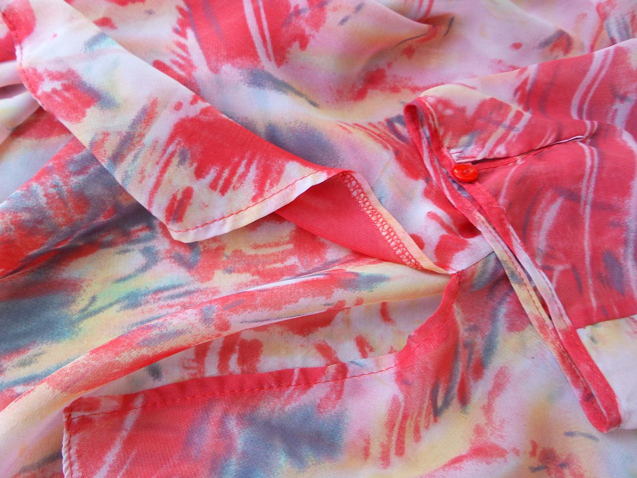 Vintage Rozmiar XL Kolor Różowy Floral Abstrakt Głęboki Serek Tunika Bluzka Rękaw 3/4 Vintage Rozmiar XL Kolor Różowy Floral Abstrakt Głęboki Serek Tunika Bluzka Rękaw 3/4