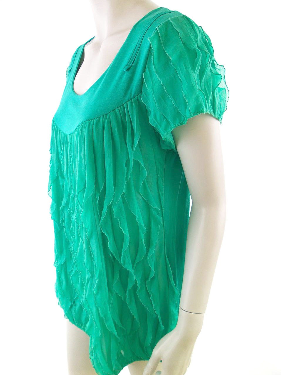 Vintage Rozmiar XL Kolor Zielony Okrągły dekolt Tunika Bluzka Krótki rękaw Materiał Wiskoza Vintage Rozmiar XL Kolor Zielony Okrągły dekolt Tunika Bluzka Krótki rękaw Materiał Wiskoza