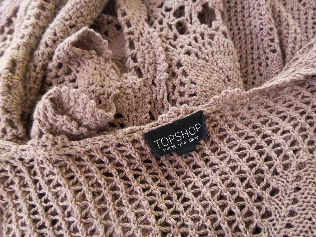 20180413_101808.jpg Topshop Rozmiar 38 Kolor Brązowy W serek Długi Otwarty Kardigan Rękaw 3/4 Materiał Bawełna 100% Otwarta dzianina