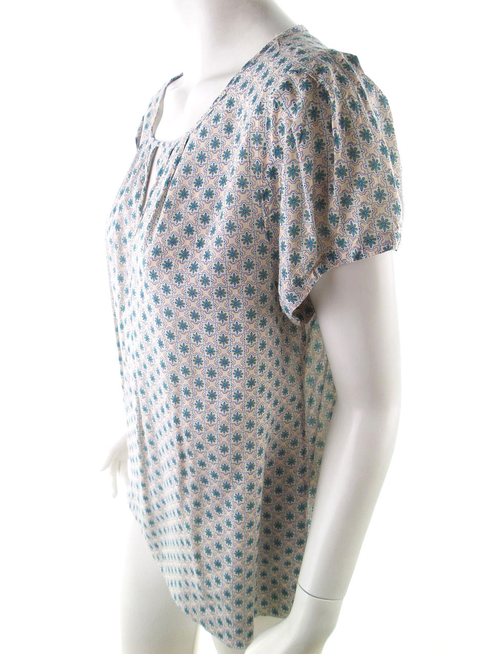 Vintage Rozmiar XXL Kolor Turkusowy Paisley Okrągły dekolt Tunika Bluzka Krótki rękaw Materiał Wiskoza 100% Vintage Rozmiar XXL Kolor Turkusowy Paisley Okrągły dekolt Tunika Bluzka Krótki rękaw Materiał Wiskoza 100%