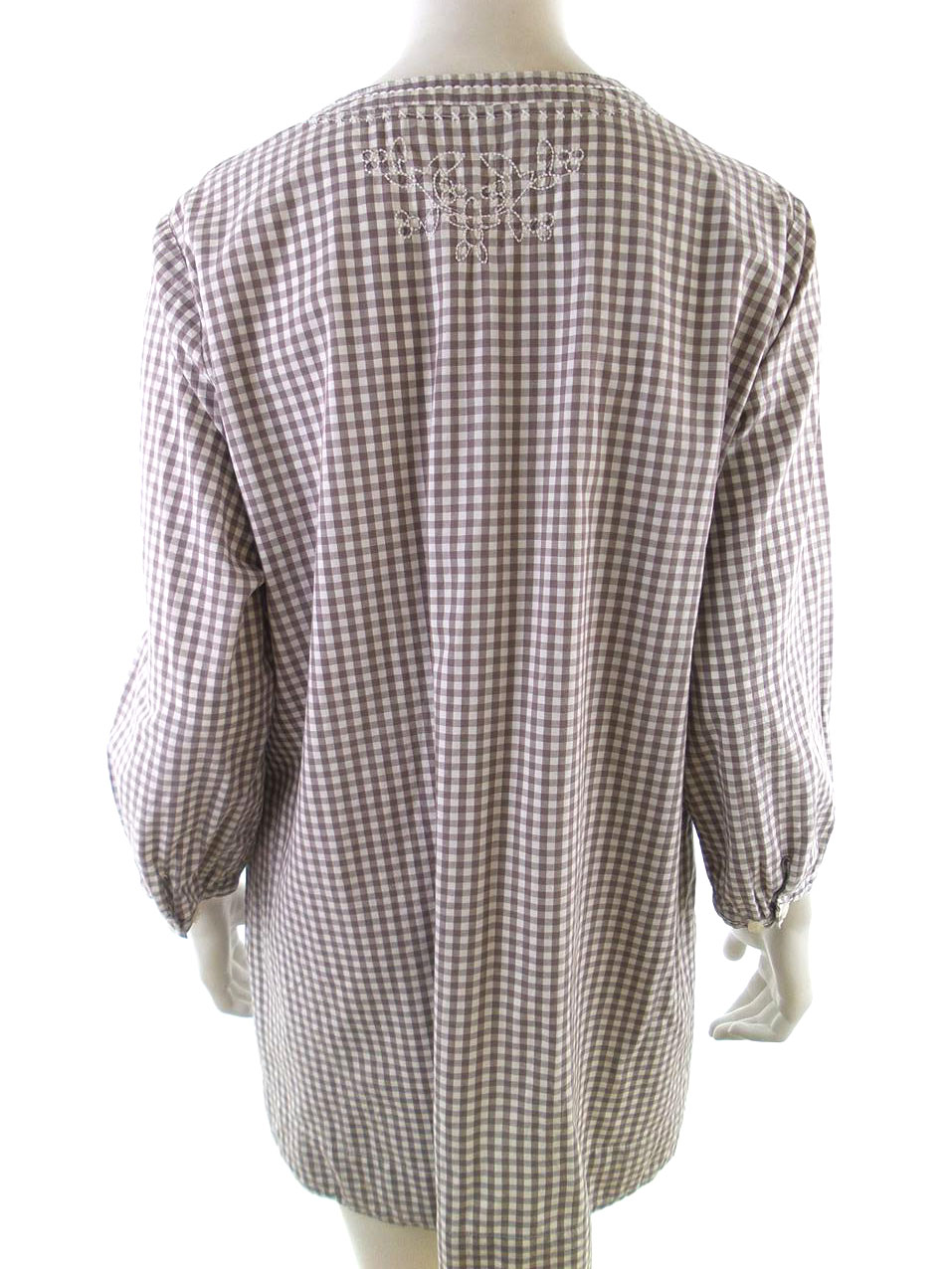 Mingel Rozmiar XL Kolor Beżowy Krata W serek Tunika Popover Bluzka Rękaw 3/4 Mingel Rozmiar XL Kolor Beżowy Krata W serek Tunika Popover Bluzka Rękaw 3/4