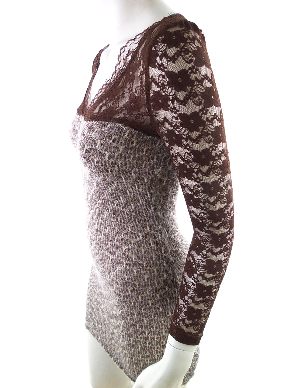 Tout Partout Rozmiar S Kolor Brązowy W serek Sukienka Bodycon Rękaw 3/4 Krótka