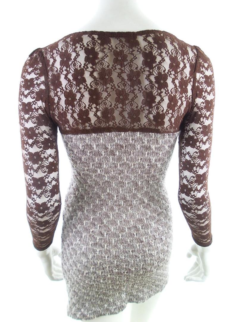 Tout Partout Rozmiar S Kolor Brązowy W serek Sukienka Bodycon Rękaw 3/4 Krótka
