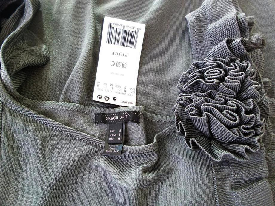 Mango Rozmiar M Kolor Szary Dekolt U Sukienka Bodycon Krótki rękaw Do Kolan Materiał Wiskoza