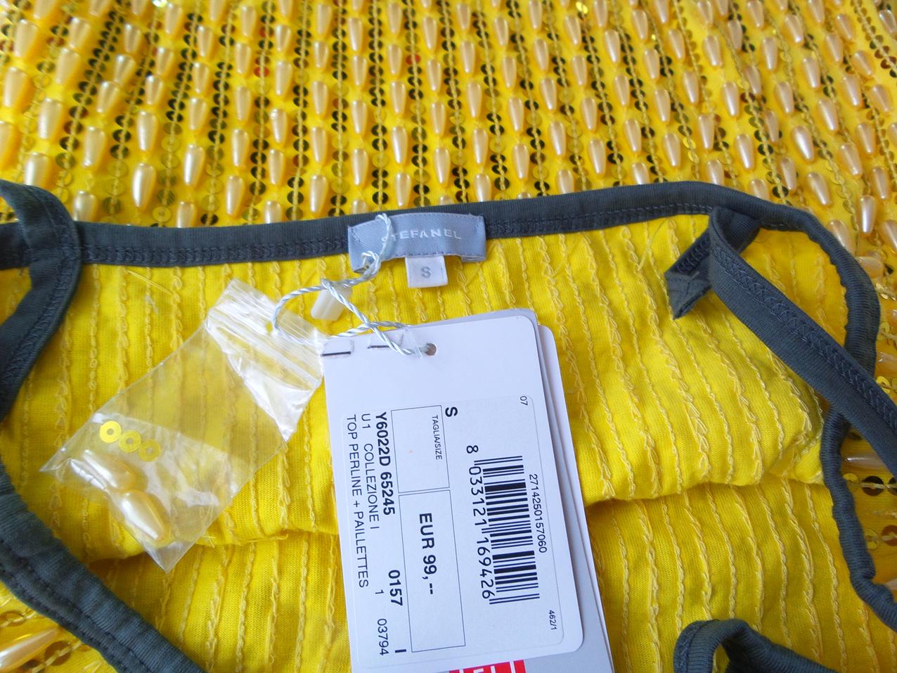 20180510_085954.jpg Stefanel Rozmiar S Kolor Żółty Kwadratowy dekolt Bluzka Bezrękawnik Materiał Bawełna 100%