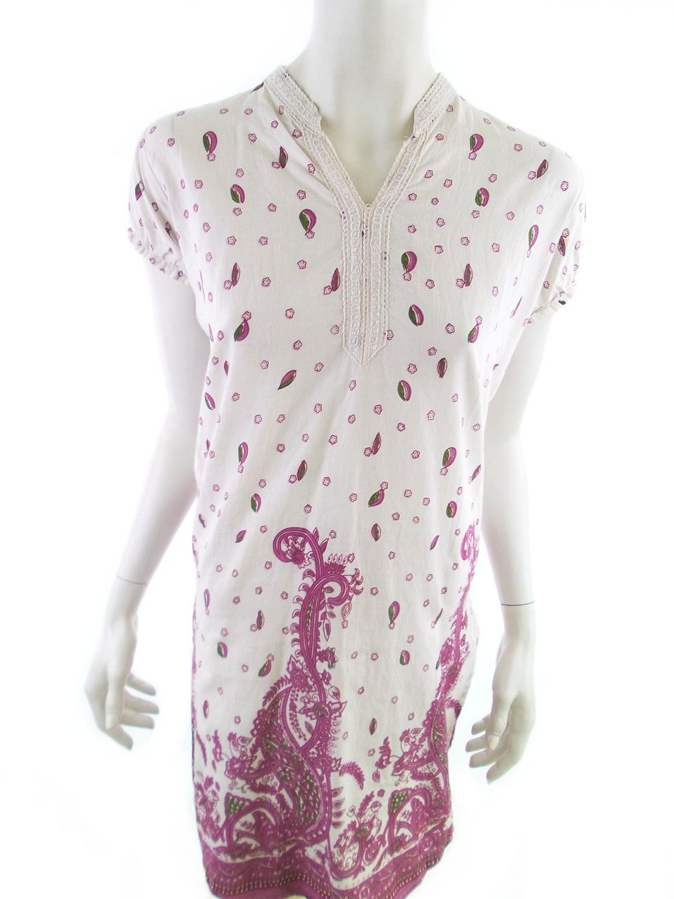 Vintage Rozmiar S Kolor Biały Paisley Kołnierz Tunika Bluzka Bezrękawnik
