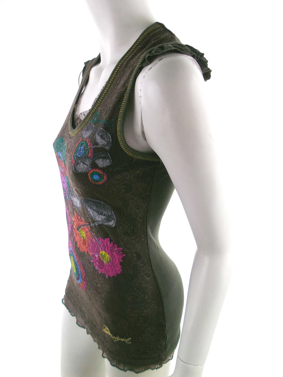 DESIGUAL Rozmiar S Kolor Zielony Geometryczny Okrągły dekolt Tunika Bluzka Bezrękawnik DESIGUAL Rozmiar S Kolor Zielony Geometryczny Okrągły dekolt Tunika Bluzka Bezrękawnik