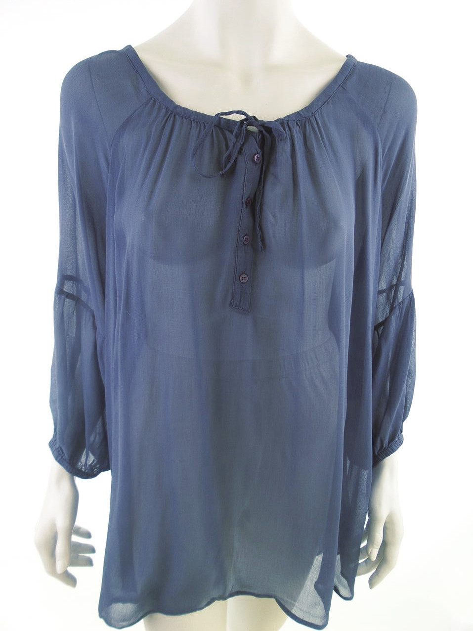 Memories Rozmiar XXXL Kolor Niebieski Okrągły dekolt Tunika Popover Bluzka Rękaw 3/4 Materiał Wiskoza 100%