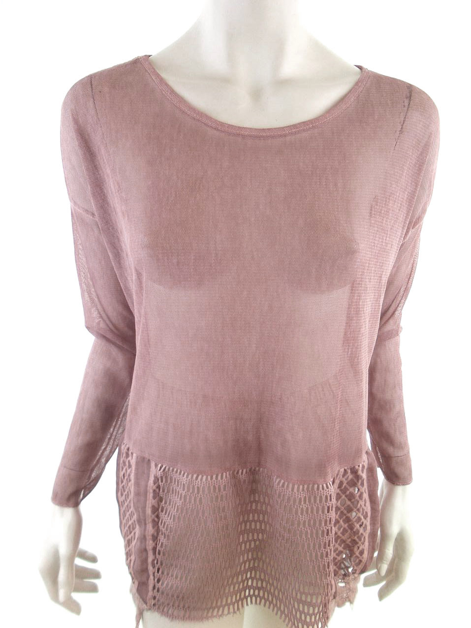 Vintage Rozmiar XXL Kolor Różowy Okrągły dekolt Tunika Bluzka Dzianina Rękaw 3/4