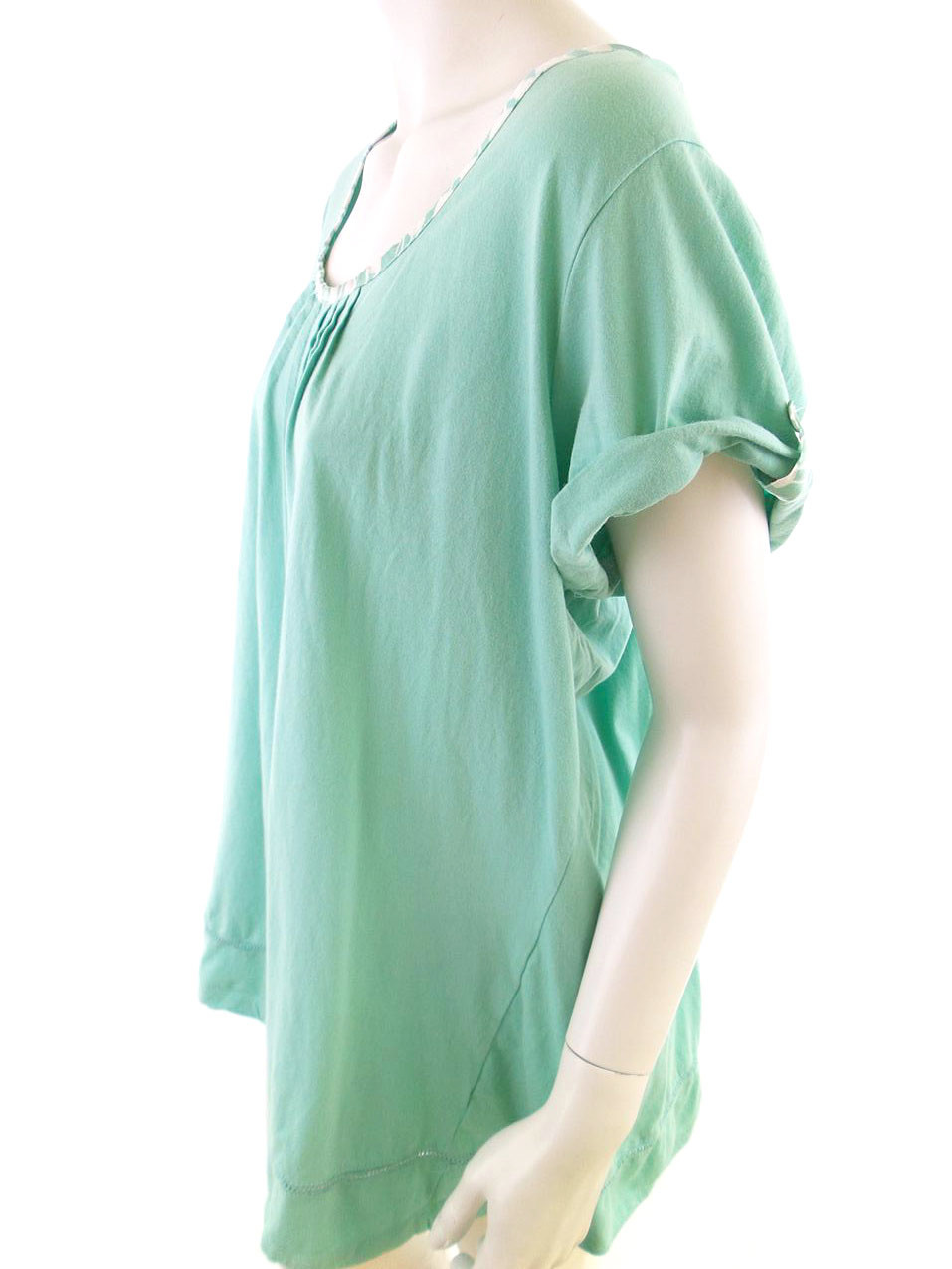 Vintage Rozmiar XXL Kolor Turkusowy Okrągły dekolt Tunika Bluzka Krótki rękaw Vintage Rozmiar XXL Kolor Turkusowy Okrągły dekolt Tunika Bluzka Krótki rękaw