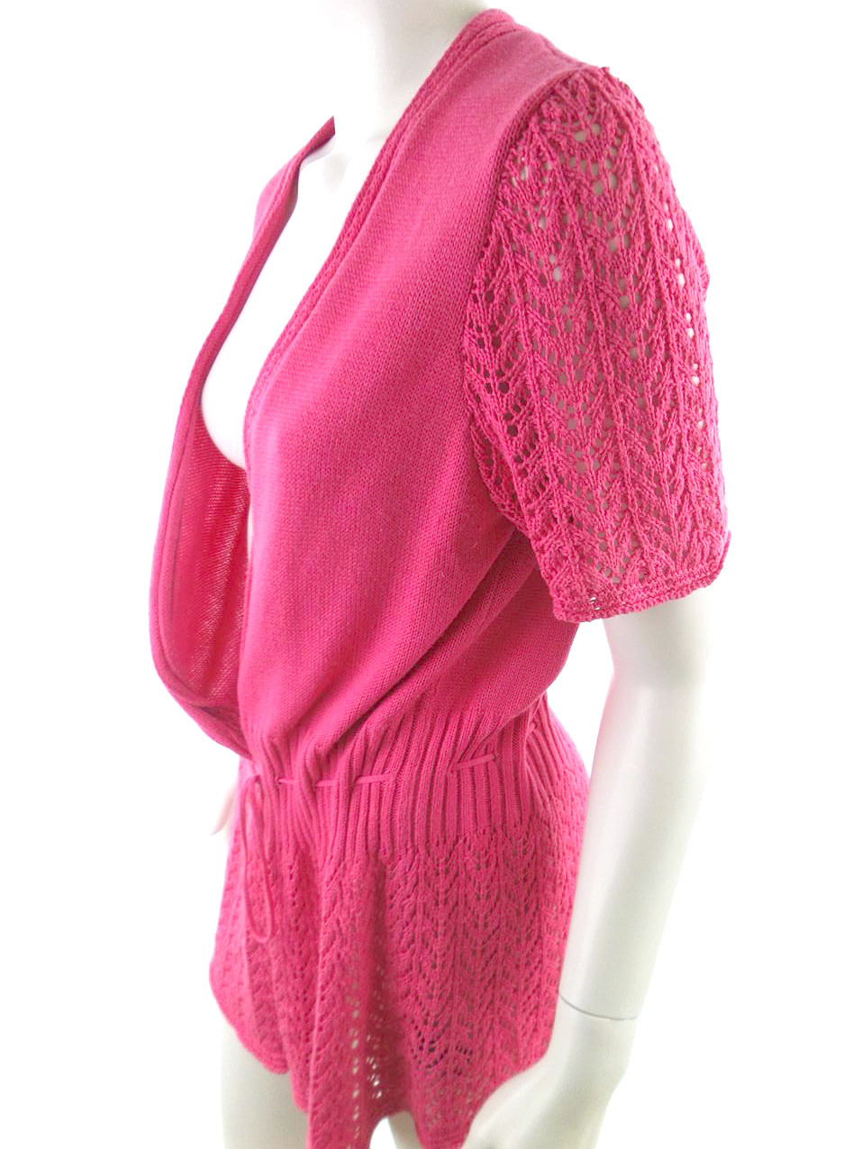 20180526_100753.jpg Moda at George Rozmiar 42 Kolor Różowy W serek Długi Kardigan Wiązany Krótki rękaw Materiał Bawełna Otwarta dzianina
