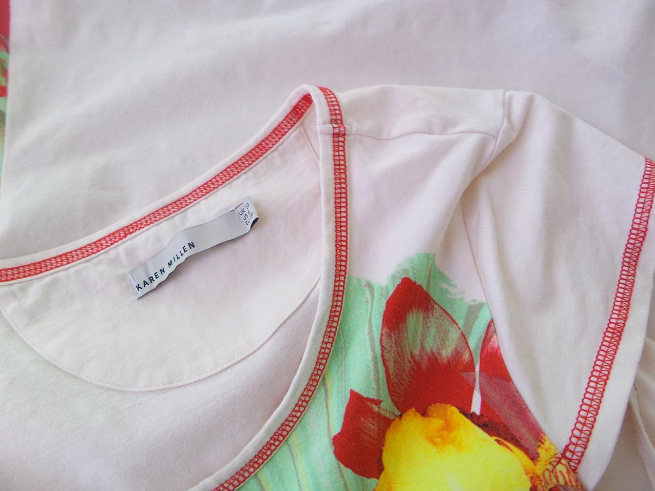 Karen MILLEN Rozmiar 38 Kolor Kremowy Okrągły dekolt T-Shirt Krótki rękaw Materiał Bawełna