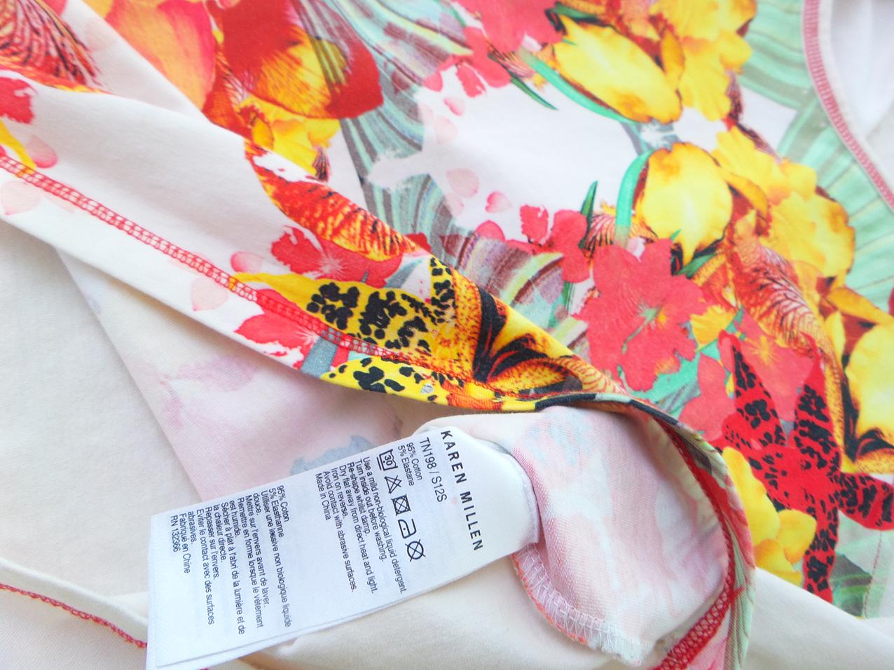 Karen MILLEN Rozmiar 38 Kolor Kremowy Okrągły dekolt T-Shirt Krótki rękaw Materiał Bawełna