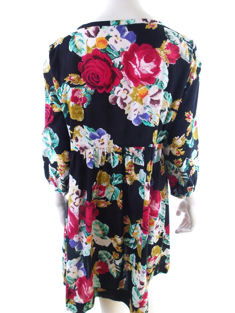 Vintage Rozmiar XL Kolor Czarny Okrągły dekolt Sukienka Prostokątna Rękaw 3/4 Do Kolan Materiał Bawełna 100% Vintage Rozmiar XL Kolor Czarny Okrągły dekolt Sukienka Prostokątna Rękaw 3/4 Do Kolan Materiał Bawełna 100%