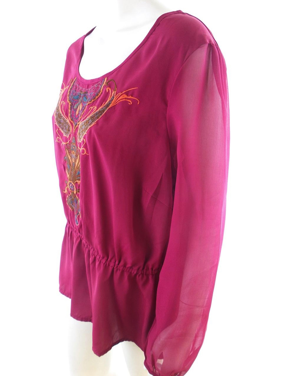 20180605_110051.jpg Savoir Rozmiar 22 (50) Kolor Różowy Paisley Okrągły dekolt Bluzka Peplum Długi rękaw
