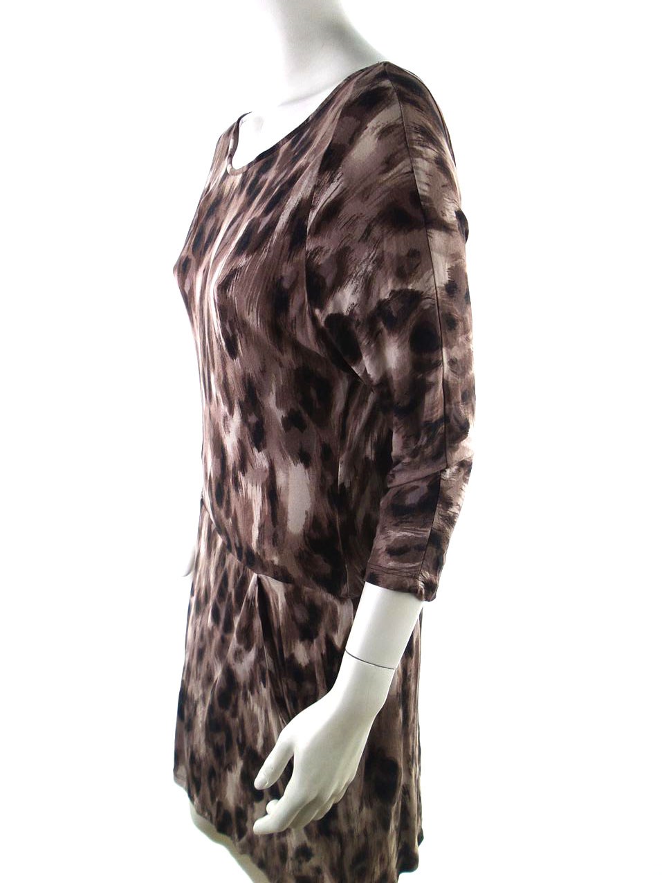 Warehouse Rozmiar 38 Kolor Brązowy W łódkę Sukienka Bodycon Rękaw 3/4 Do Kolan Materiał Wiskoza 100%