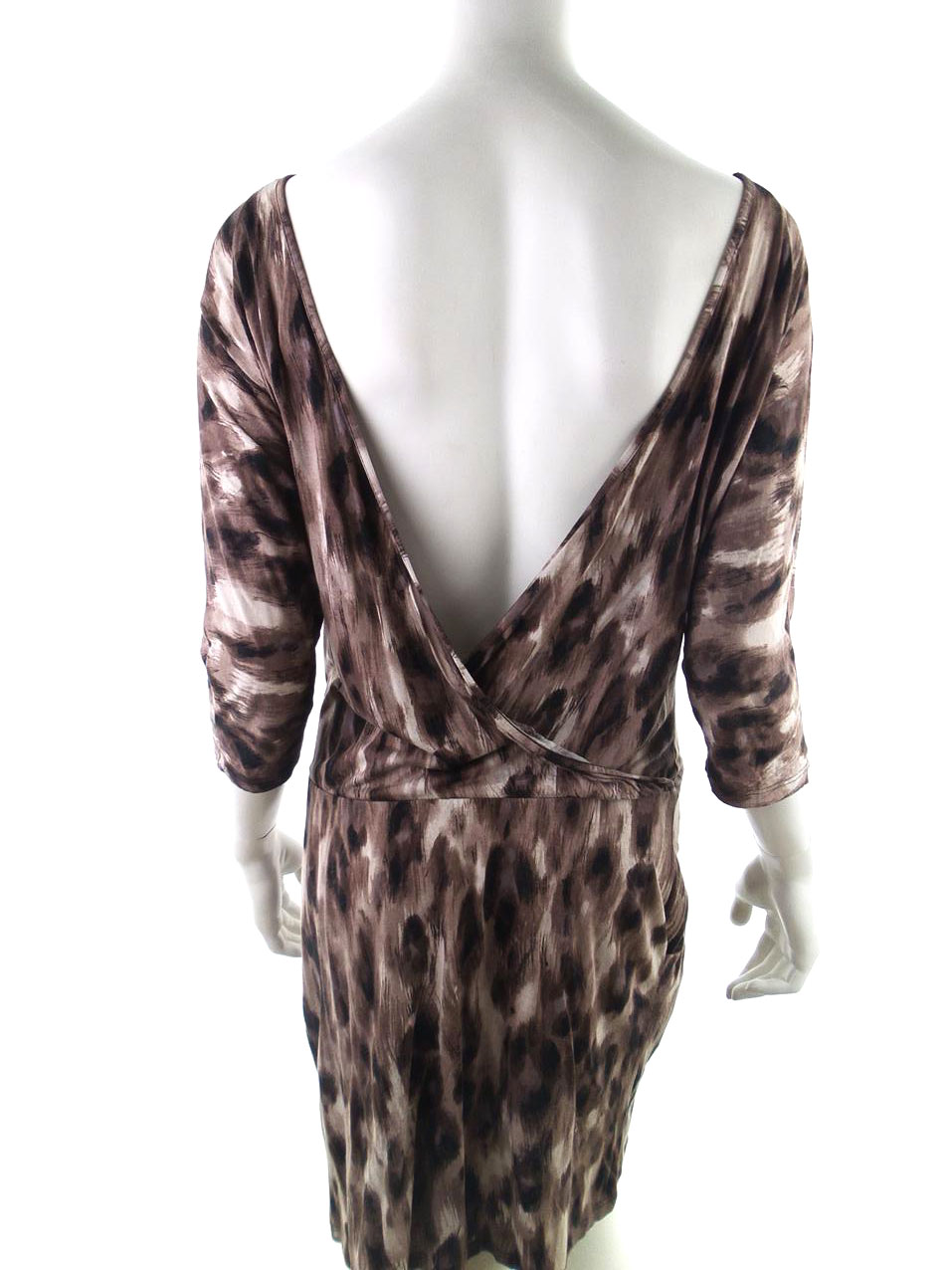 Warehouse Rozmiar 38 Kolor Brązowy W łódkę Sukienka Bodycon Rękaw 3/4 Do Kolan Materiał Wiskoza 100%