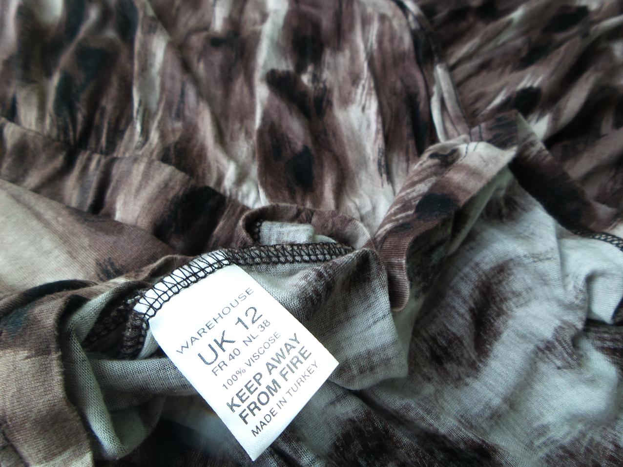 Warehouse Rozmiar 38 Kolor Brązowy W łódkę Sukienka Bodycon Rękaw 3/4 Do Kolan Materiał Wiskoza 100%