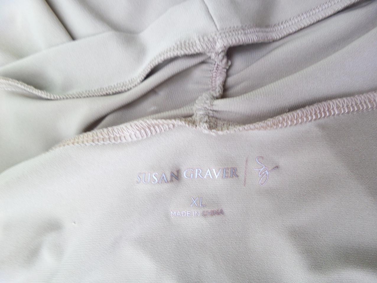 Susan Graver Rozmiar XL Kolor Beżowy W serek Długi Otwarty Kardigan Rękaw 3/4 Cienka dzianina