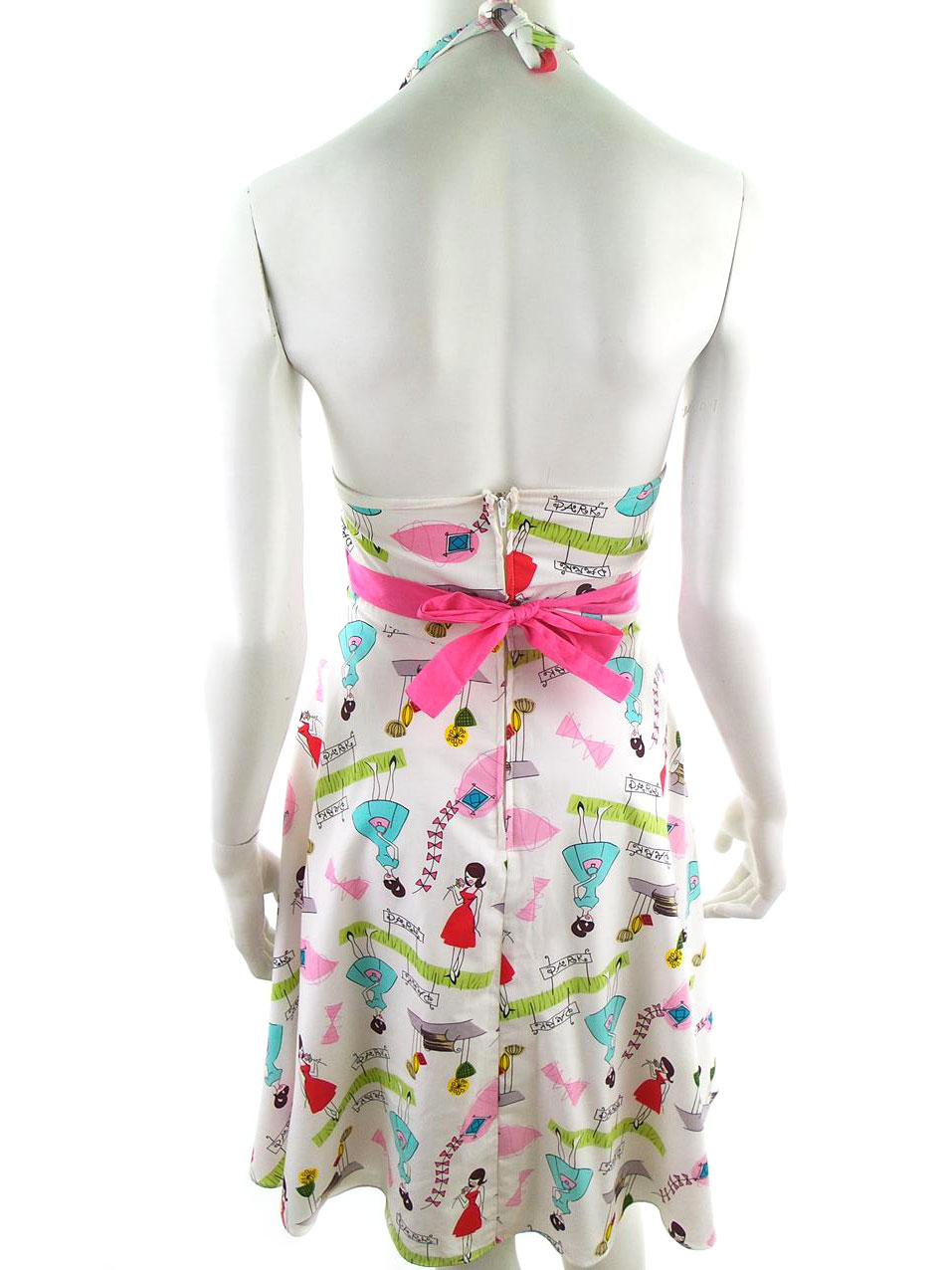 Vintage Rozmiar XS Kolor Biały Halter Sukienka Letnia Bezrękawnik Do Kolan Vintage Rozmiar XS Kolor Biały Halter Sukienka Letnia Bezrękawnik Do Kolan