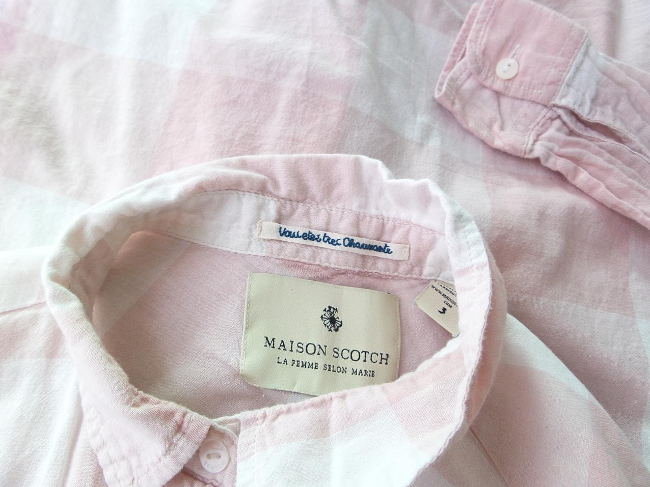 20180625_122018.jpg Maison scotch Rozmiar 3 Kolor Pudrowy Róż Krata Kołnierz Koszula Zapinana Bluzka Długi rękaw Materiał Bawełna 100%