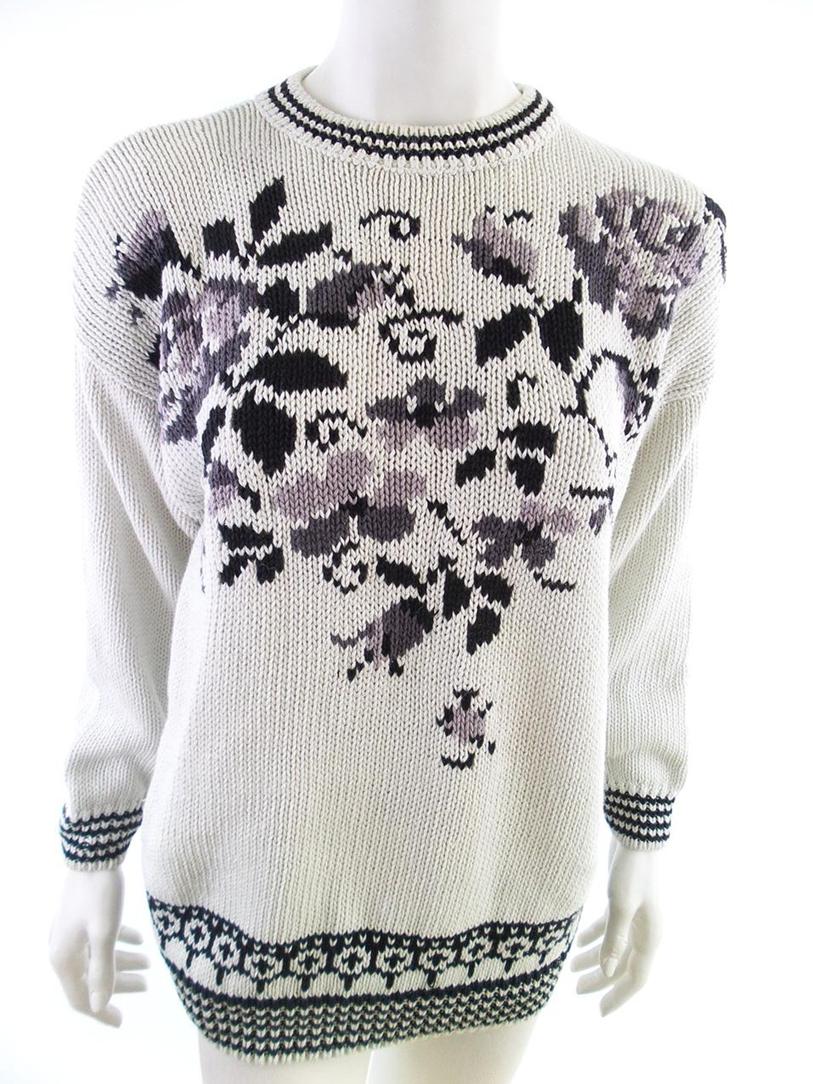 Vintage Rozmiar 14/16 (42/44) Kolor Kremowy Crew Neck Sweter Długi rękaw Materiał Ramie Gruba dzianina