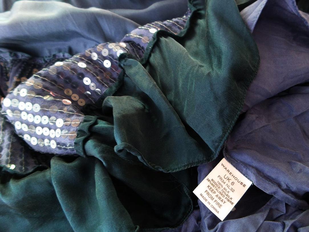 Warehouse Rozmiar 34 Kolor Granatowy W serek Sukienka A-Line Bezrękawnik Do Kolan Materiał Jedwab 100%