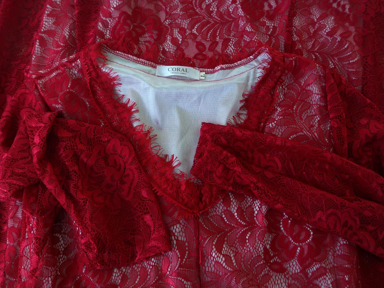 Coral Rozmiar L Kolor Czerwony W serek Sukienka Maxi Rękaw 3/4 Długa Coral Rozmiar L Kolor Czerwony W serek Sukienka Maxi Rękaw 3/4 Długa