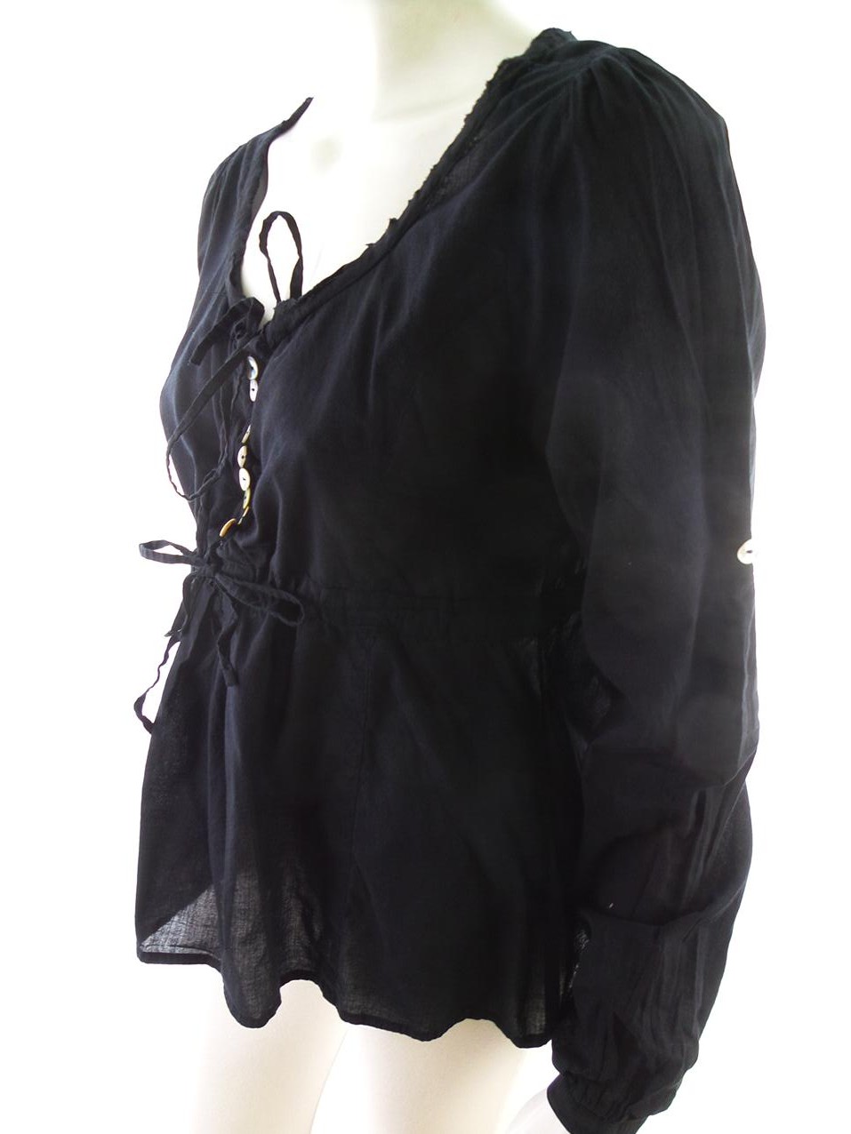 Vintage 157 Rozmiar M Kolor Czarny Dekolt U Bluzka Peplum Długi rękaw Materiał Bawełna 100%