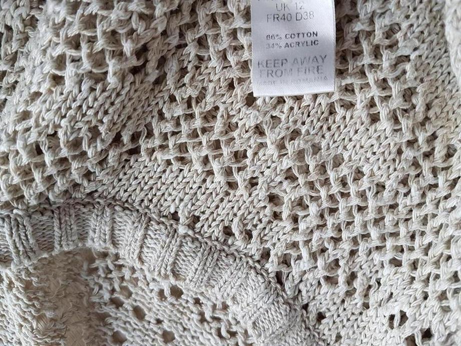 Warehouse Rozmiar 38 Kolor Beżowy Okrągły dekolt Tunika Bluzka Dzianina Długi rękaw Materiał Bawełna