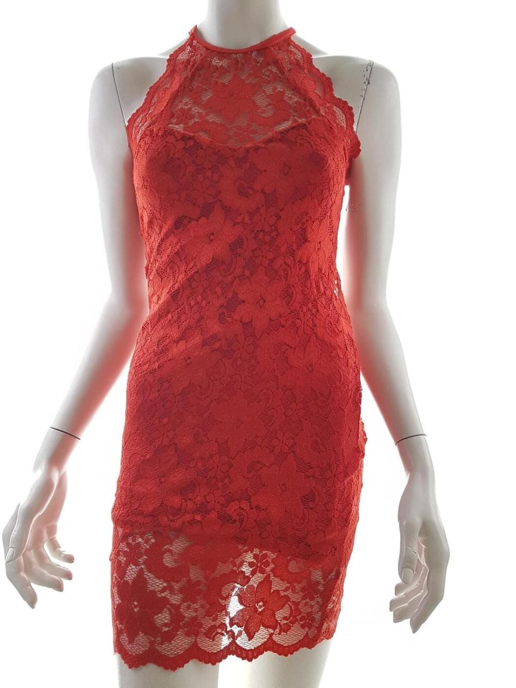 Lili Rozmiar 8 (36) Kolor Czerwony Halter Sukienka Bodycon Bezrękawnik Do Kolan Materiał Rayon