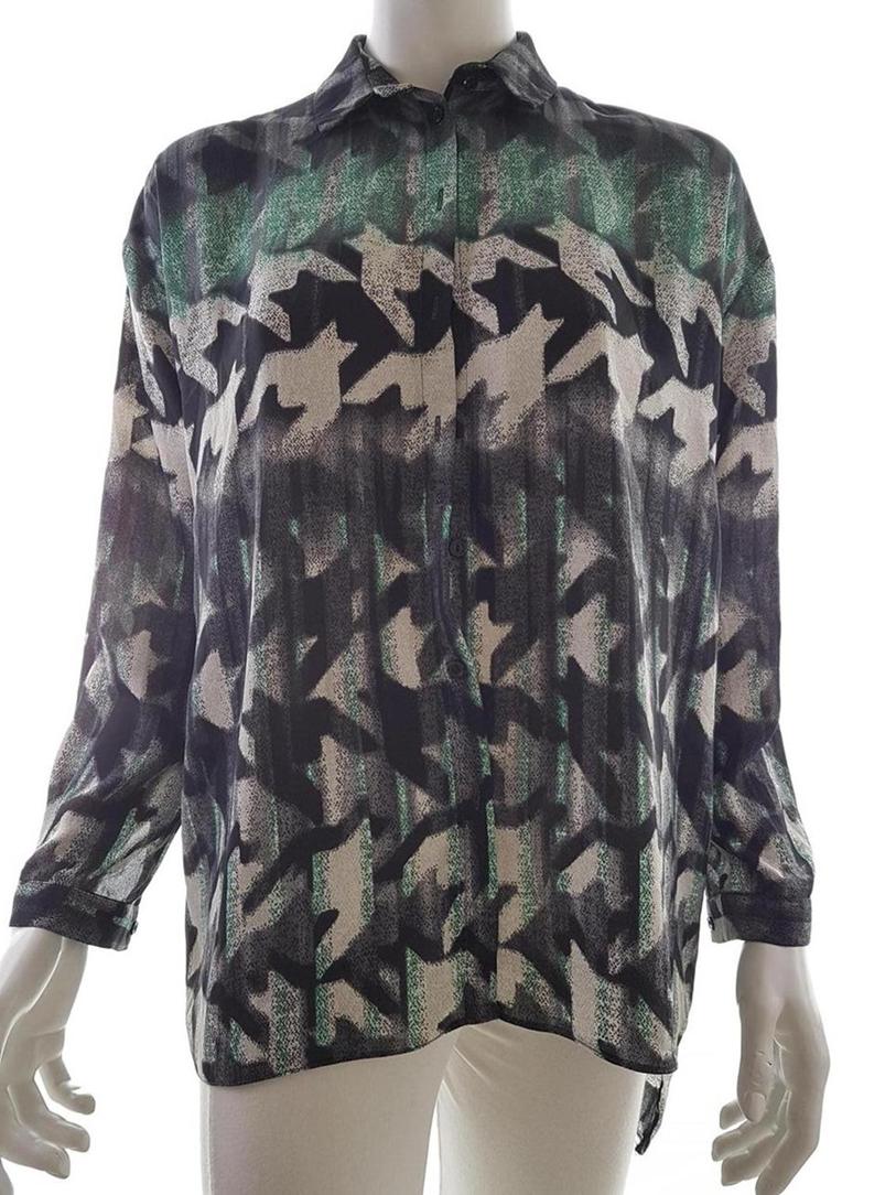 Topshop Rozmiar 36 Kolor Szary Geometryczny Kołnierz Koszula Zapinana Bluzka Długi rękaw
