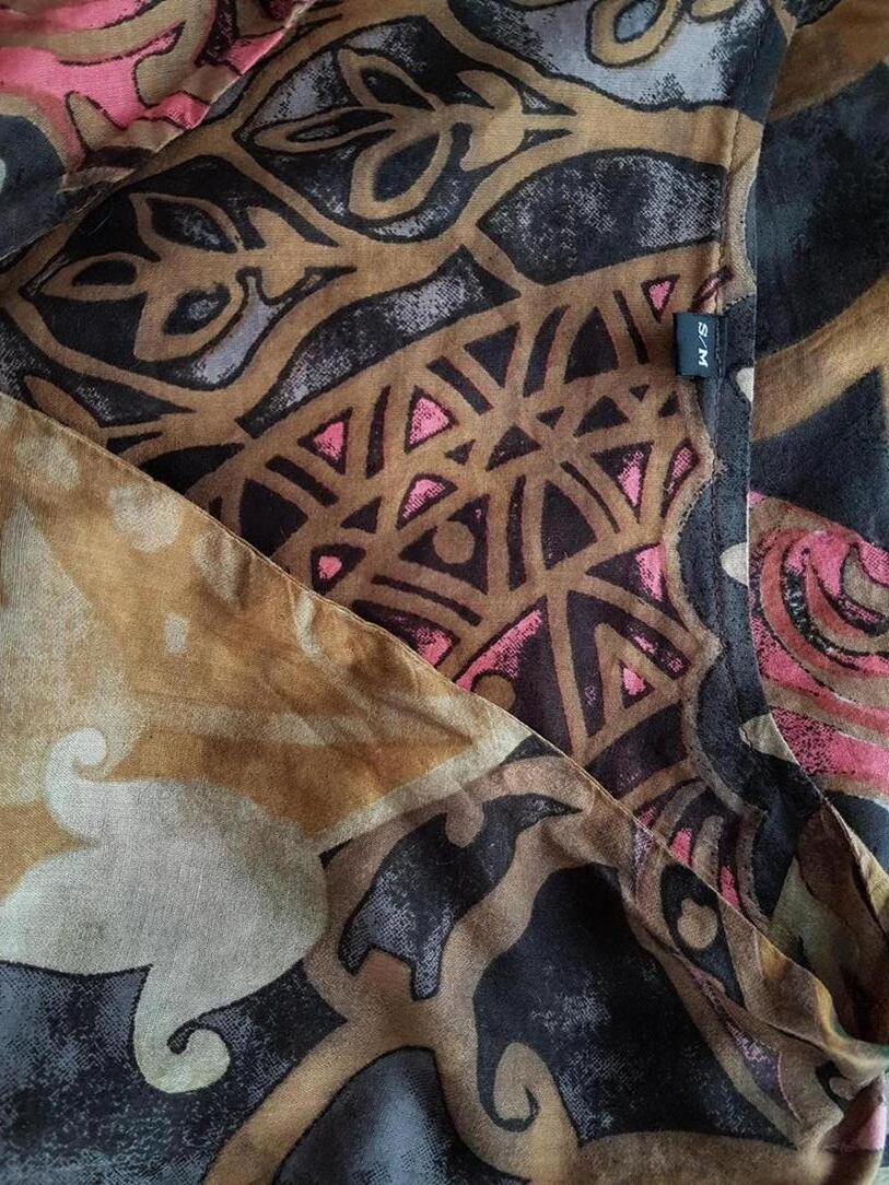 Vintage Rozmiar S/M Kolor Brązowy W serek Tunika Bluzka Krótki rękaw
