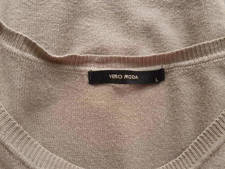 Vero moda Rozmiar L Kolor Beżowy Okrągły dekolt Sukienka Sweterkowa Rękaw 3/4 Krótka